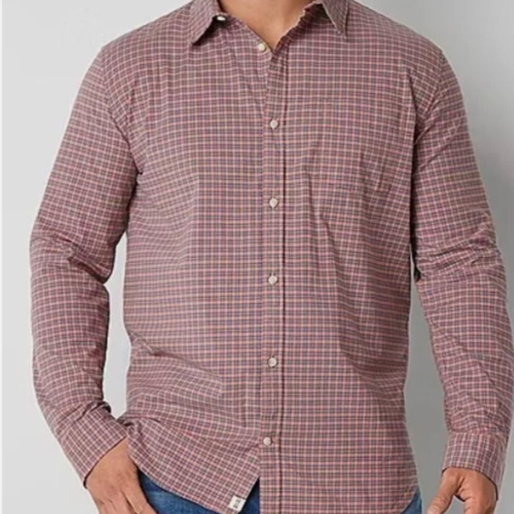 Mutual‎ Weave Red Check Small Men's Button Up Long Sleeve Pocket